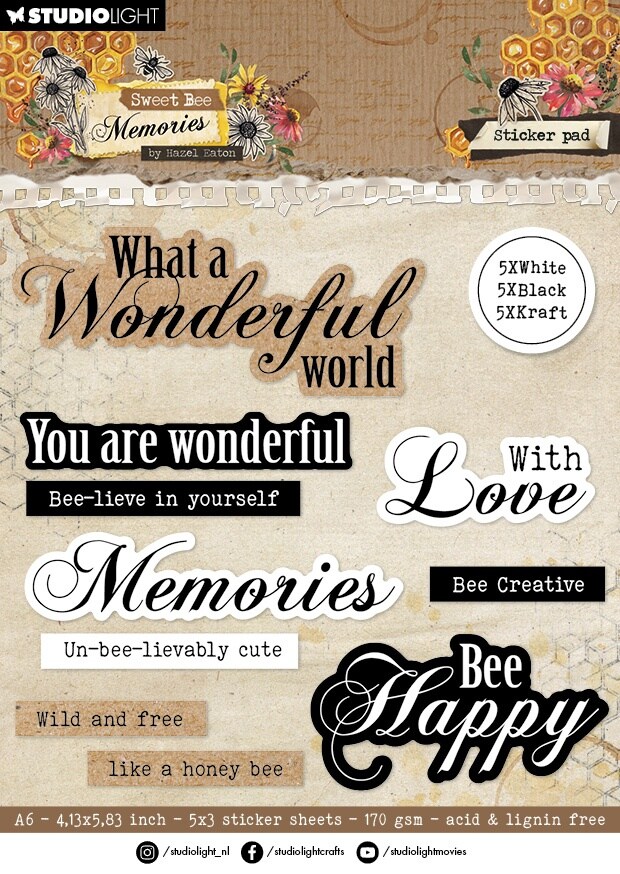 Hazel Eaton Sweet Bee Memories Sticker Sheets -Nr. 35, Sentiments