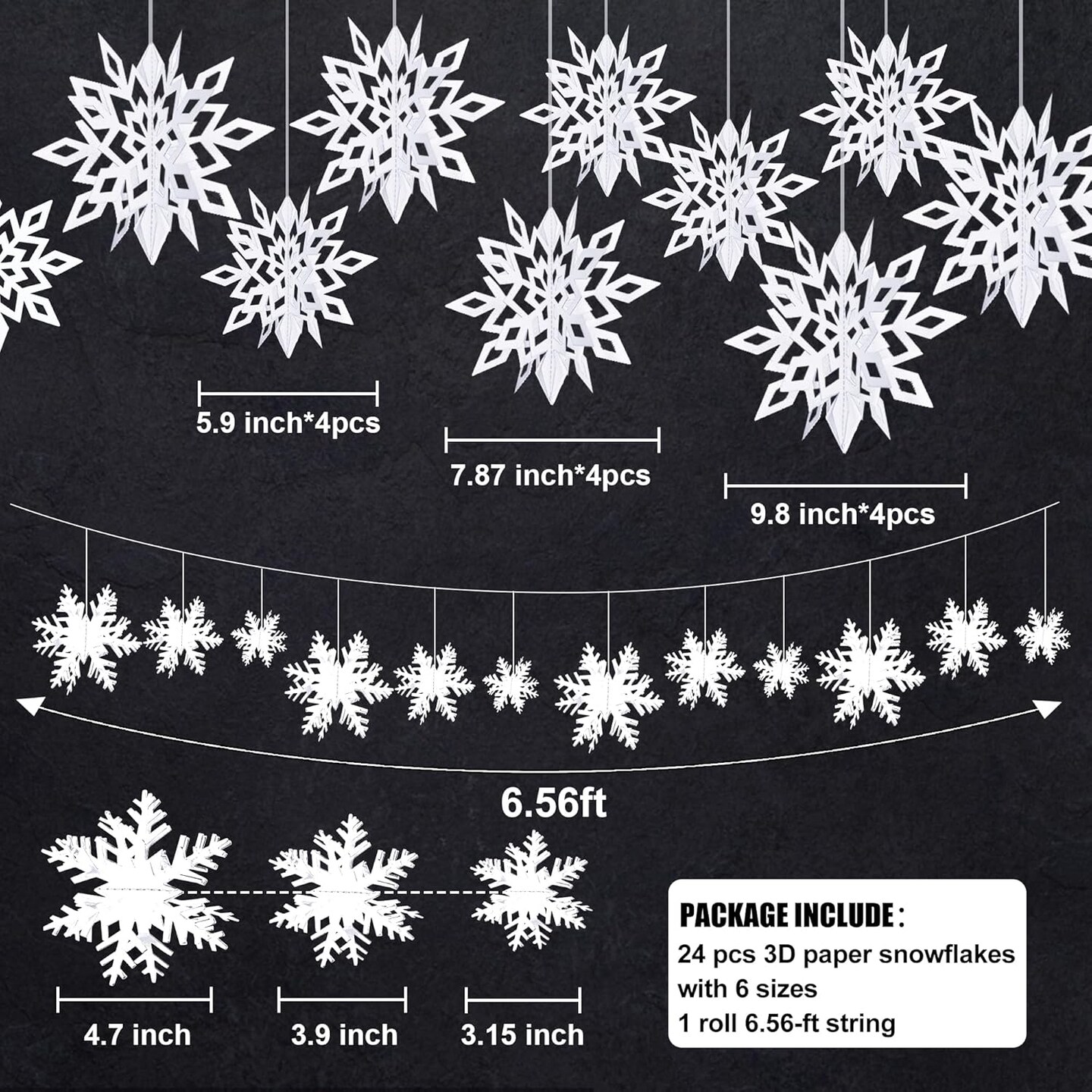 24PCS Snowflake Garland Christmas Decorations (Antique White 24)