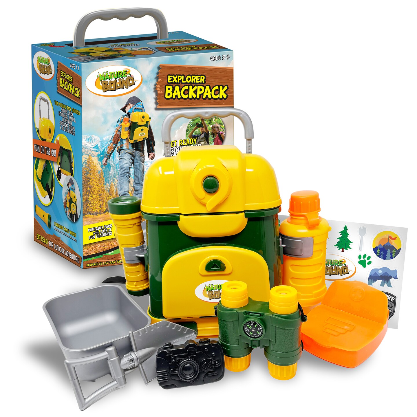 Nature Bound: Explorer Backpack - 9pc Adventure Gear Toy Playset, Binoculars-Shovel-Flashlight, Hard-Shell Case w/ Wheels &#x26; Shoulder Straps, Kids 3+
