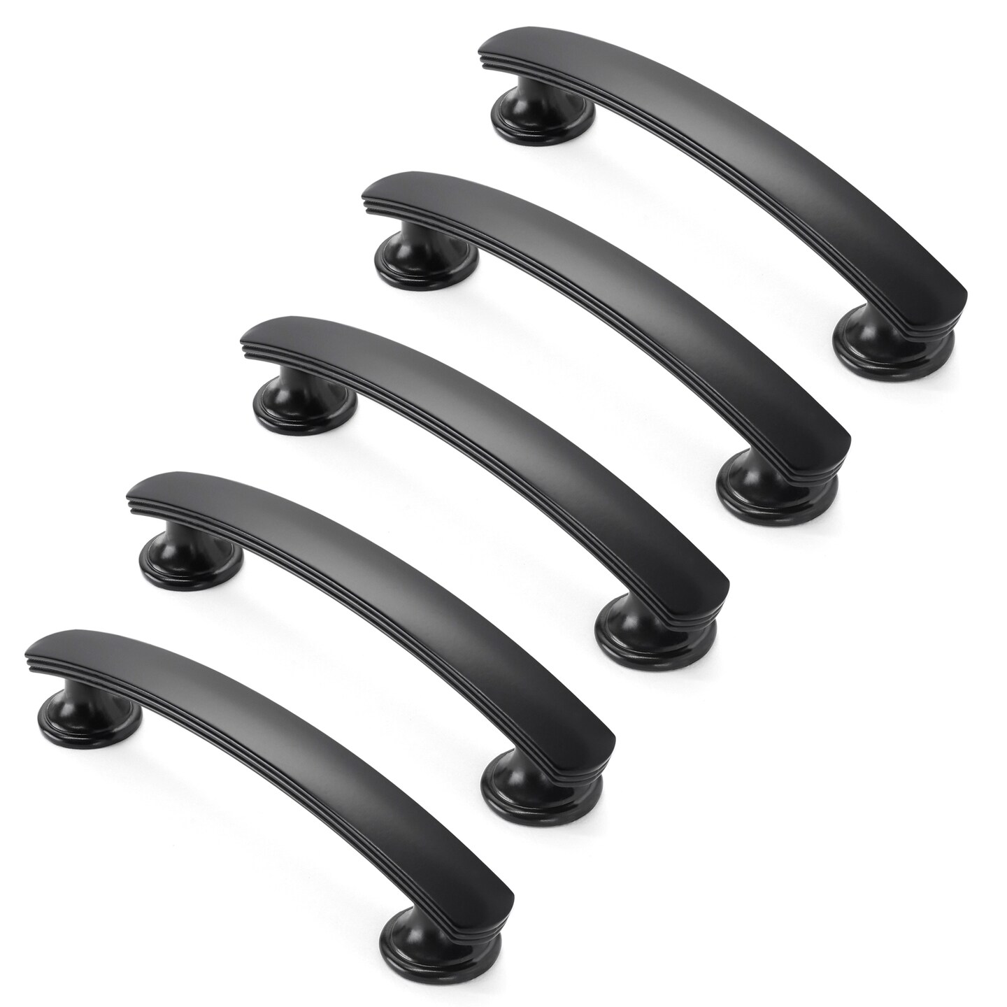 Cauldham Solid Kitchen Cabinet Arch Pulls Handles (3-3/4&#x22; Hole Centers) - Curved Drawer/Door Hardware - Style T750 - Matte Black