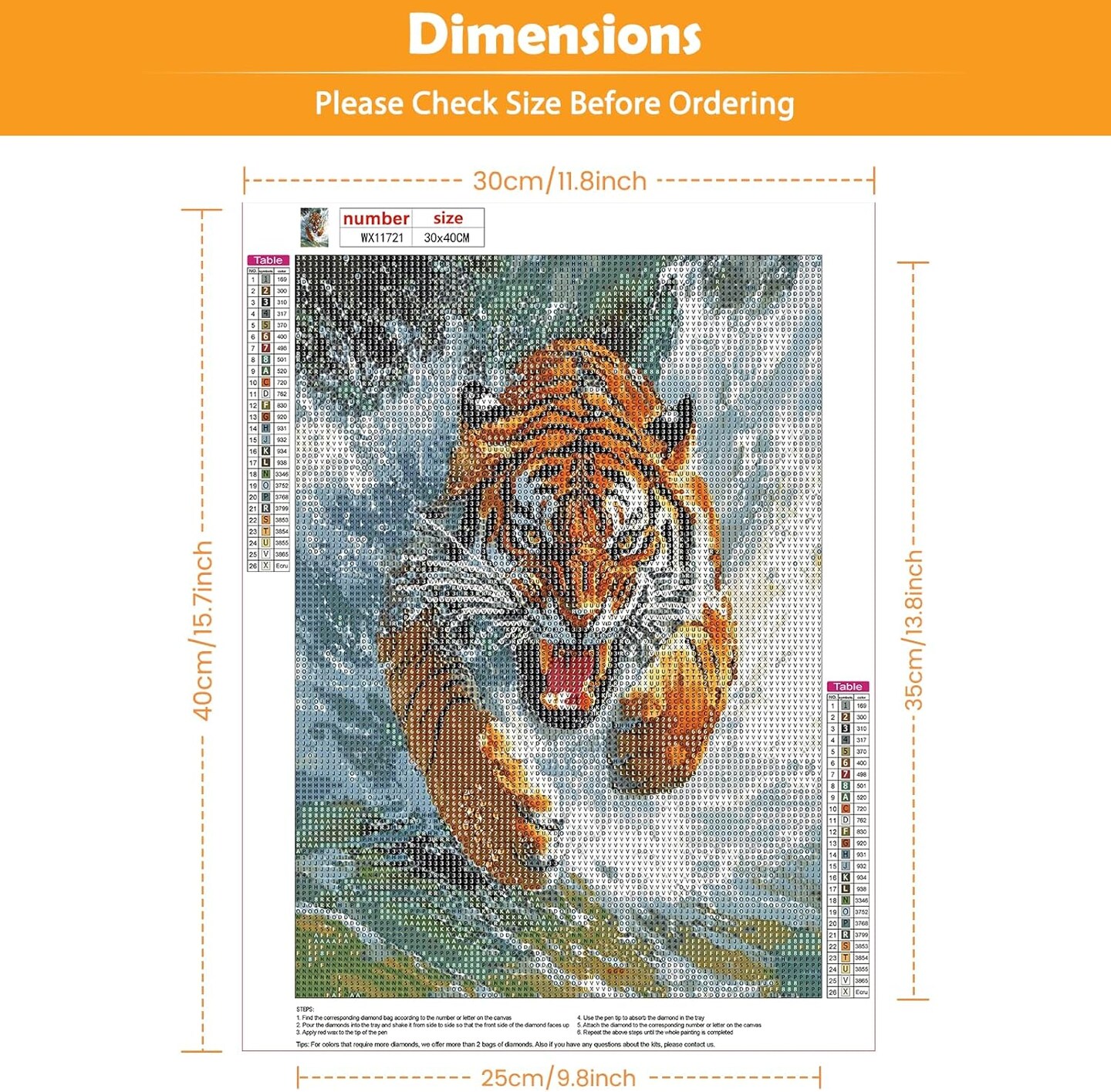 5D Tiger Diamond Art Kit for Adults, DIY Full Drill Round Diamond