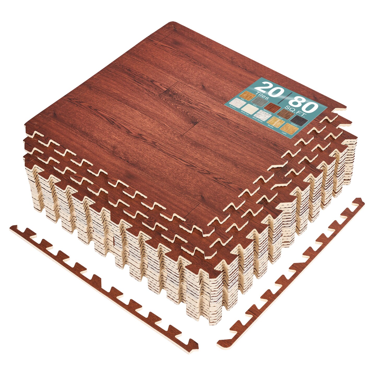 Sorbus Wood Grain Floor Tiles Foam Mat EVA Interlocking Mats Tile 3/8-Inch Thick Flooring Wood Puzzle Exercise Mats w/ Borders