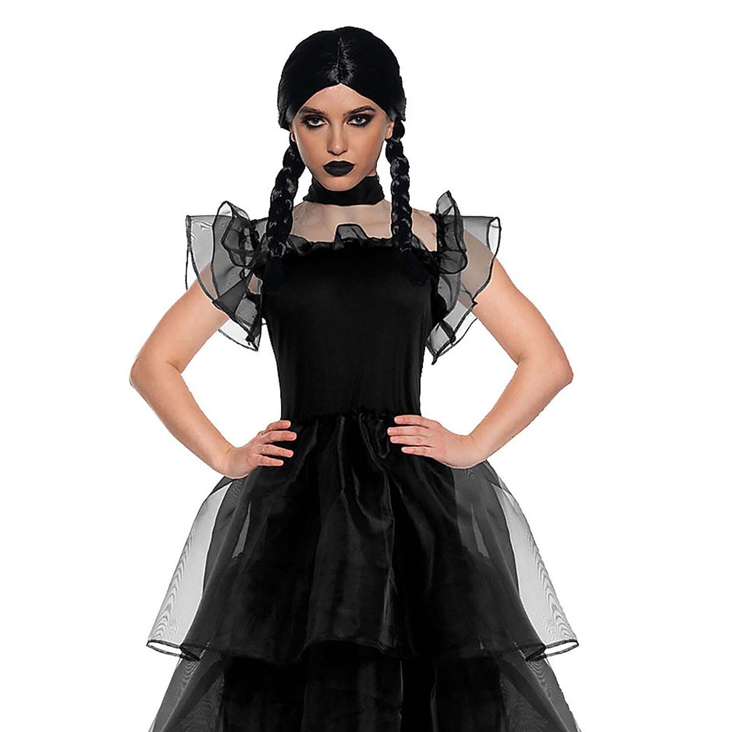 Women Gothic Prom Dress Halloween Costume Black Layered Outfit