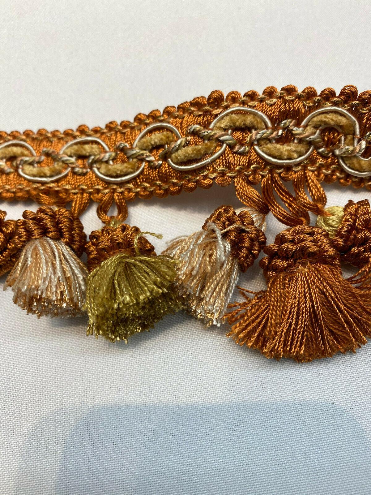 1 Yard Rust Orange Gold Tassel Fringe Trim for Draperies and Home Decor 3.5 Inch Long