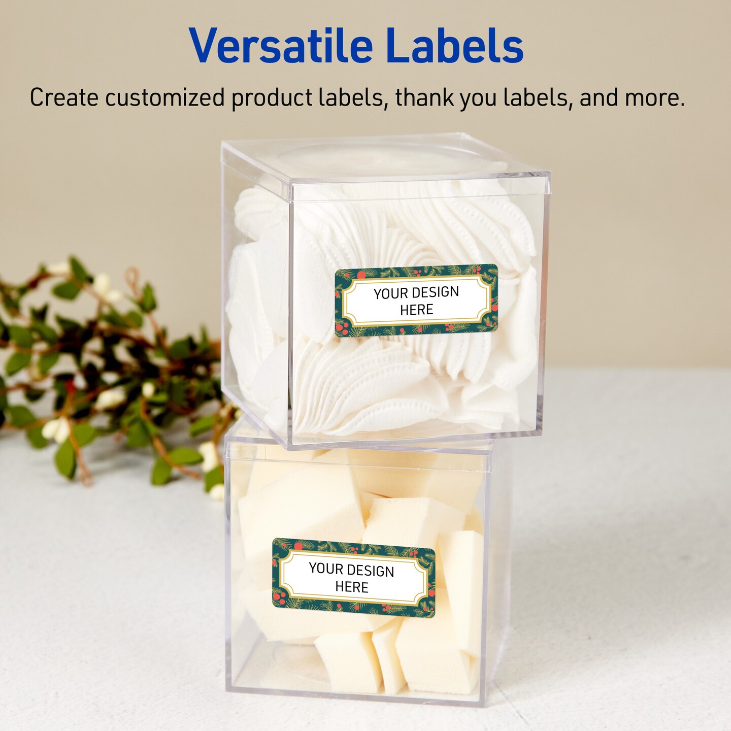 Avery Printable Rectangle Labels, 1" x 2-5/8", Matte White, Pre-printed Teal & Metallic Gold Frame Design, Sure Feed Technology, Laser & Inkjet Compatible, 320 Total