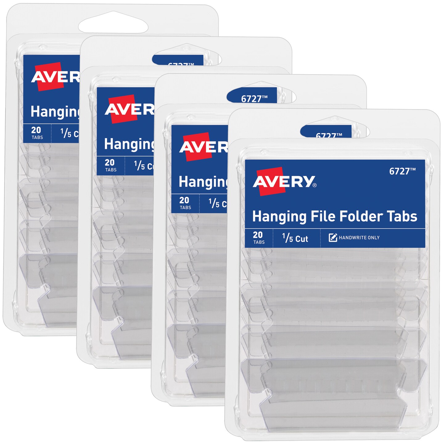 Avery Hanging File Folder Tabs and Inserts, 1/5 Cut, Clear, 4 Packs, 80 File Folder Tabs and Inserts Total (21931)