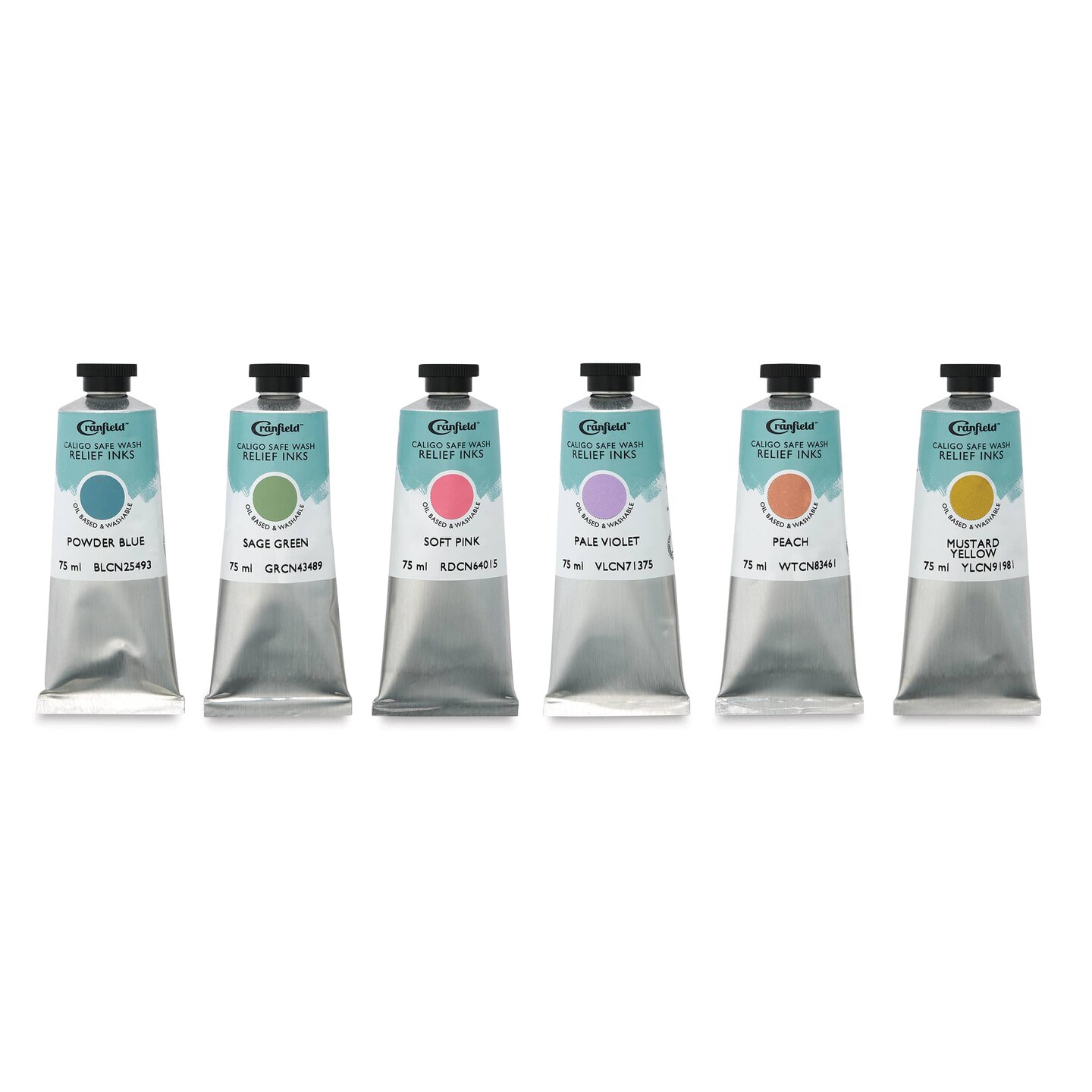 Cranfield Caligo Safe Wash Relief Ink - Set of 6, Soft Shades, 75 ml, Tubes