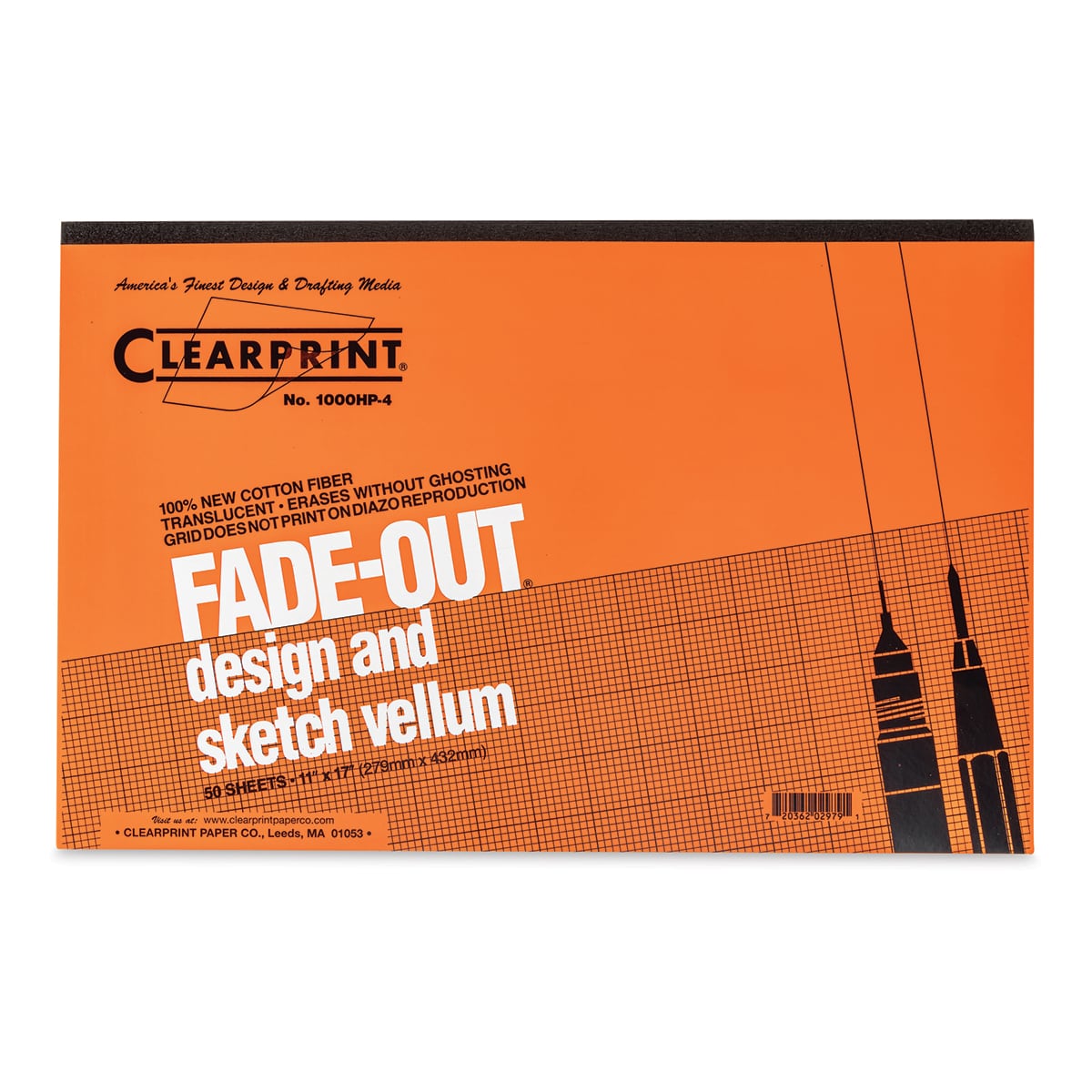 Clearprint Drafting and Design Fade-Out Vellum - 11" x 17", 4 x 4 Grid, 50 Sheets