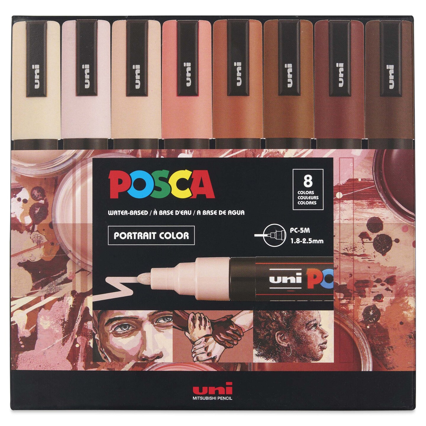 Posca Paint Markers - Set of 8, Portrait Colors, Medium Bullet Tip, 2.5 mm