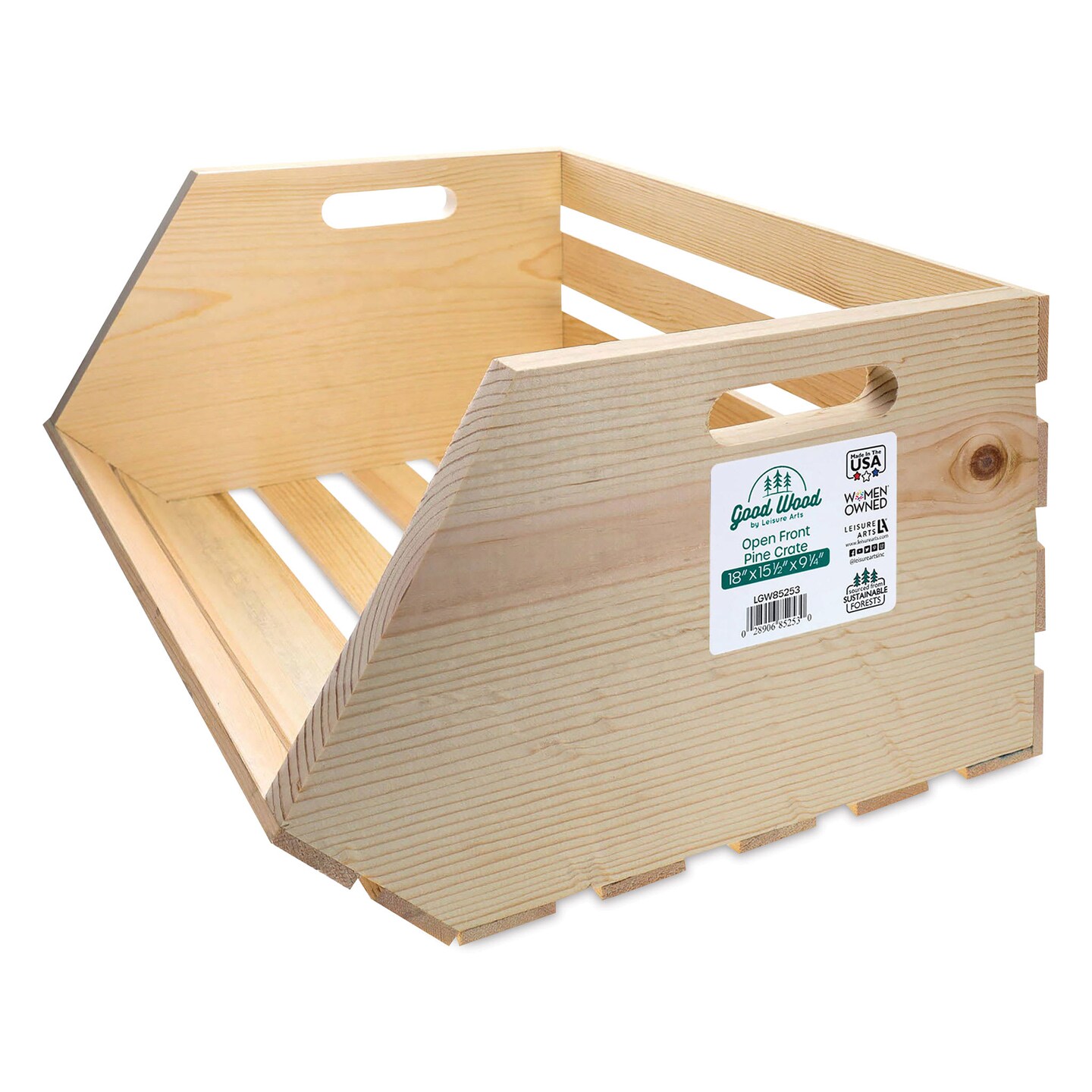 Good Wood by Leisure Arts Pine Crate - Unfinished, 18" x 15-1/2" x 9-1/4", Open Front