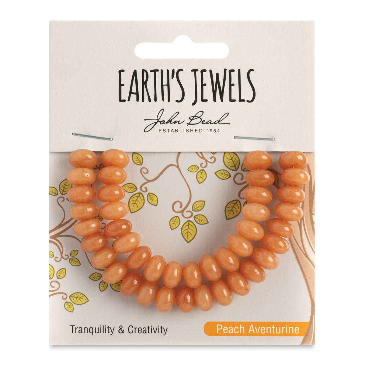 John Bead Earth’s Jewels Aventurine Beads - Donut Rondelle, Pkg of 41, Peach, 5 mm x 8 mm
