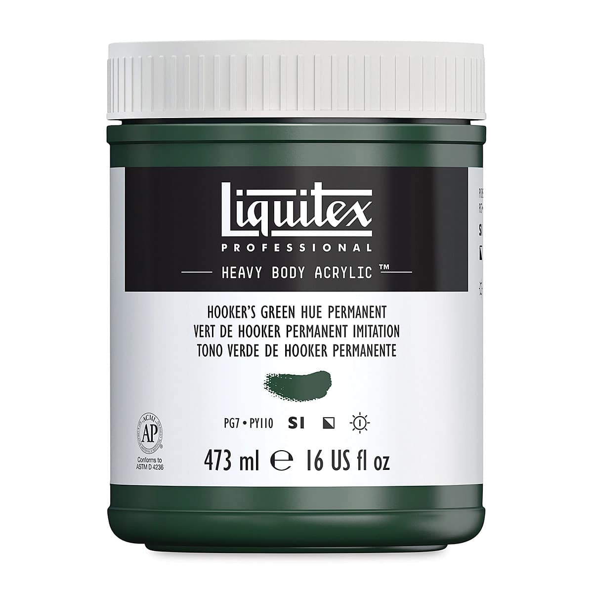 Liquitex Heavy Body Artist Acrylics - Hooker's Green Hue Permanent, 16 oz Jar