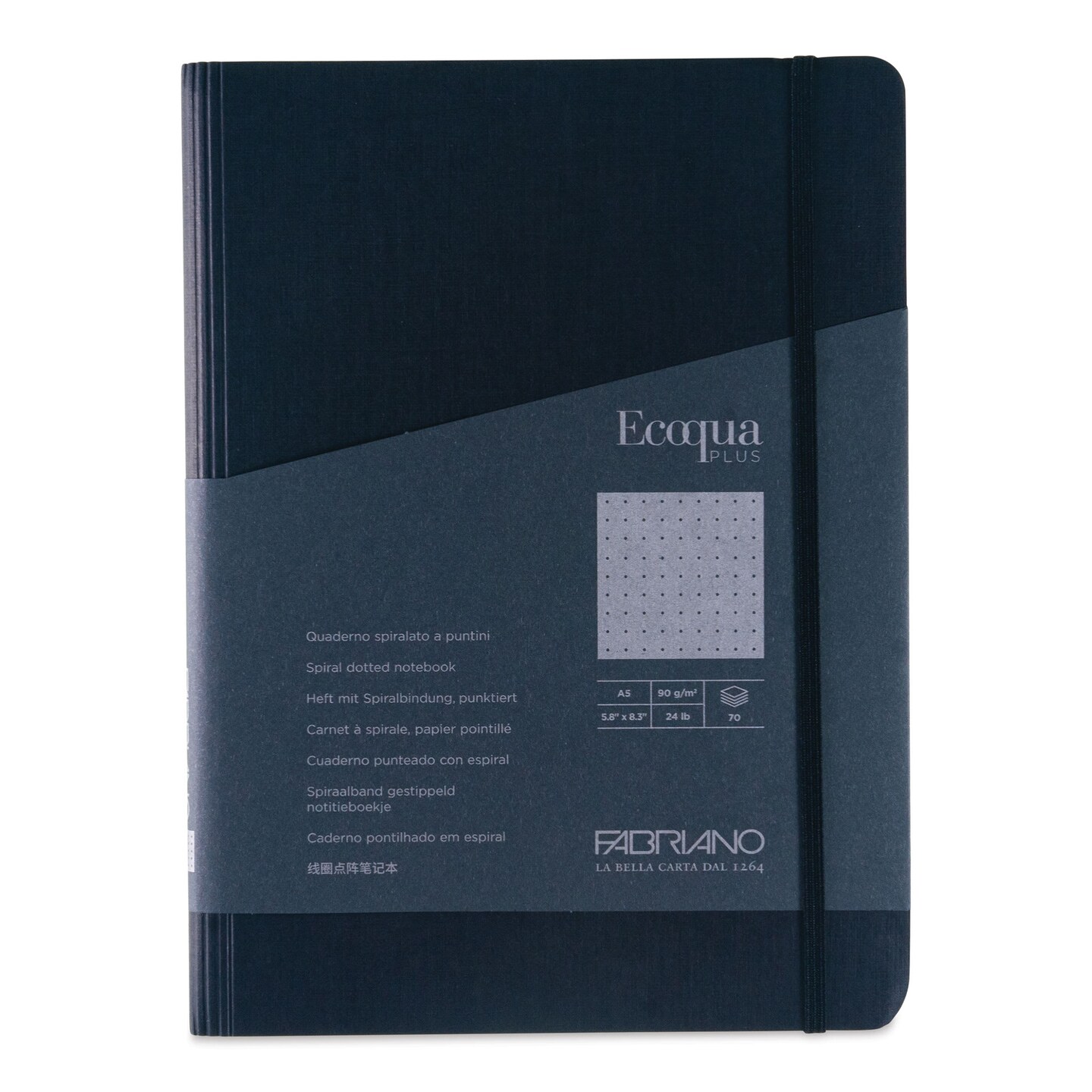 Fabriano Ecoqua Plus Hidden Spiral-Bound Notebook - Black, 8-1/4" x 5-4/5", Dot Grid