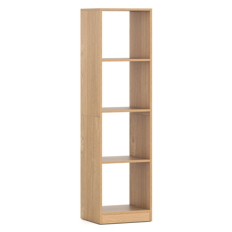 Natural 5-Tier Narrow Bookshelf with 4 Cubes and Anti-Tipping Kits