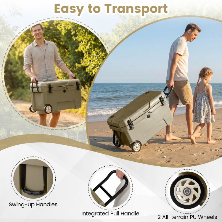 Hard-Sided 52QT Portable Cooler with Wheels and Extended Ice Life
