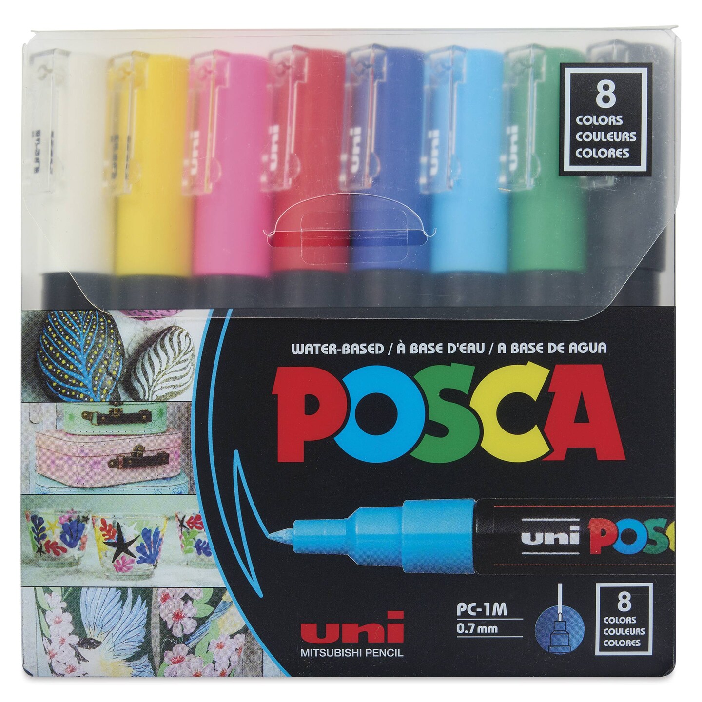 Posca Paint Markers - Set of 8, Assorted Colors, X Fine Bullet Tip, 0.7 mm