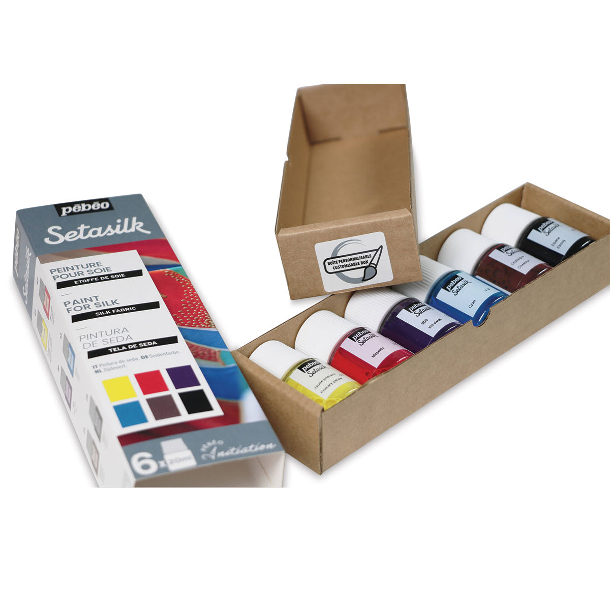 Pebeo Setasilk Silk Fabric Paint Set - Initiation, Set of 6, Assorted Colors, 20 ml, Bottle