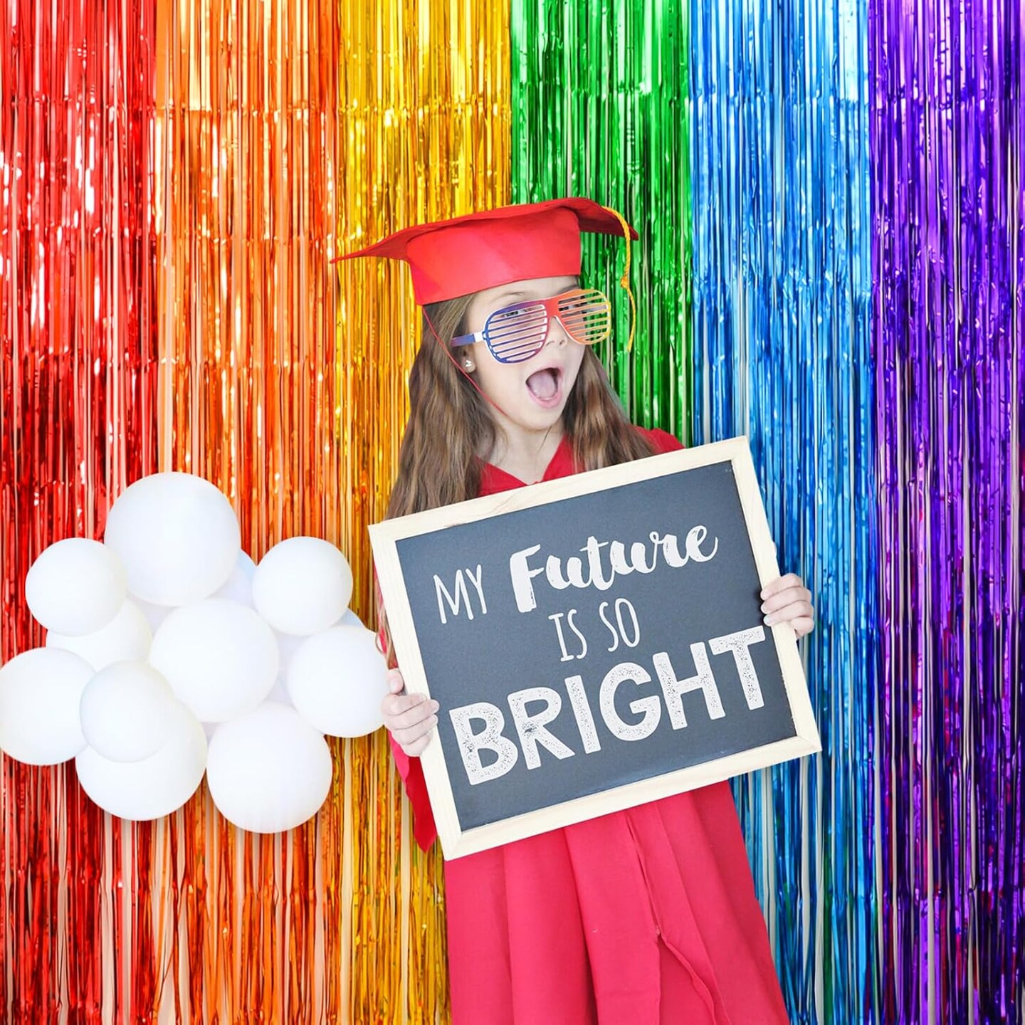 Rainbow Foil Fringe Curtains, 2 Pack Rainbow Party Decorations 3.3x6.6ft Tinsel Metallic Streamers Holiday Photo Booth Props Backdrop for Birthday Wedding Engagement Bridal Shower