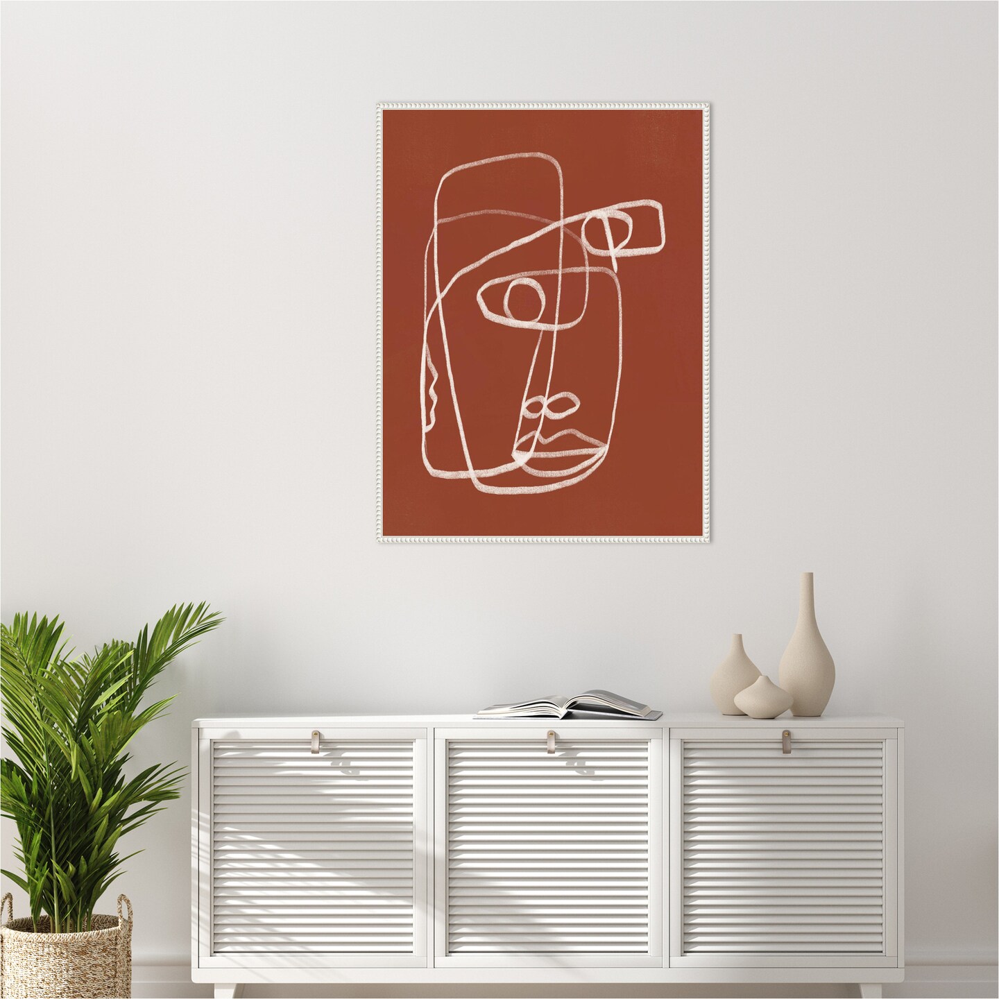 Line Art Abstract Portrait Terracotta 02 by Little Dean Framed Canvas Wall Art