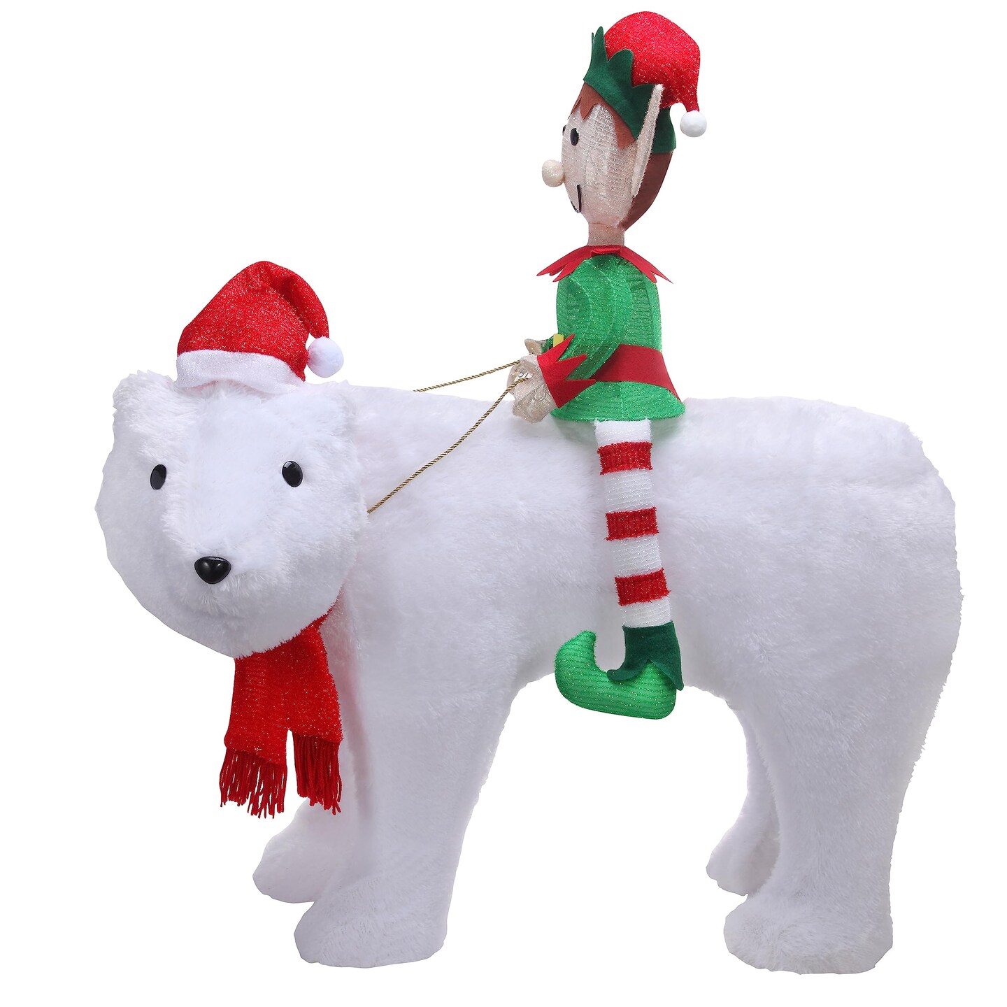 Haute Decor Elf Riding Polar Bear Duo - Large Outdoor Lighted Christmas Yard Decor with Energy-Efficient LED Lights