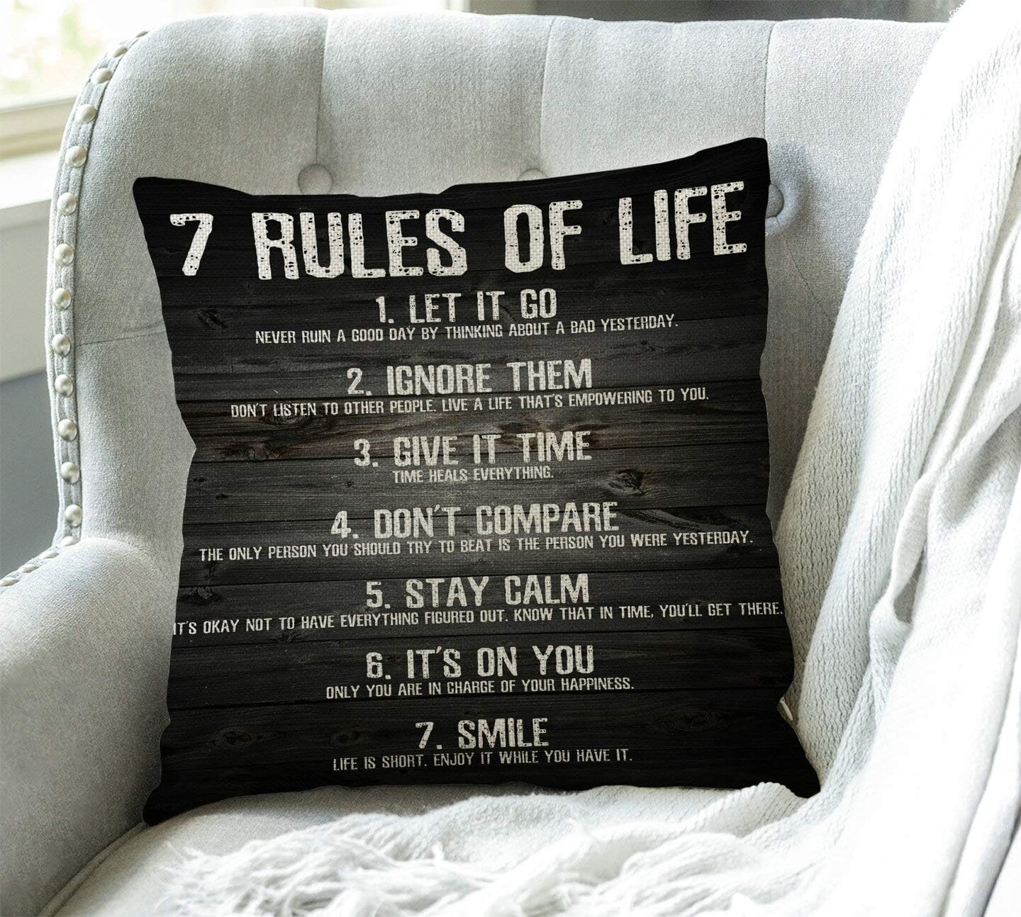 7 Rules of Life Motivational Quotes Throw Pillow Case Cushion Cover Cotton Linen 18x18 Inches for Sofa Couch