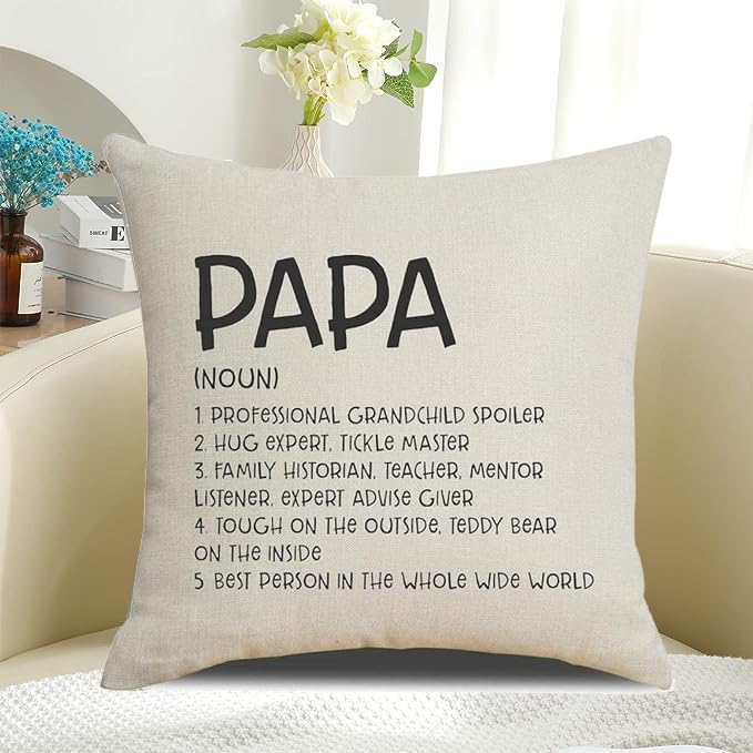 Papa Gifts from Daughter Inspiring Quotes Cotton Linen Throw Pillow Covers 18 x 18 Inches for Rustic Home Decor, Dad Gift