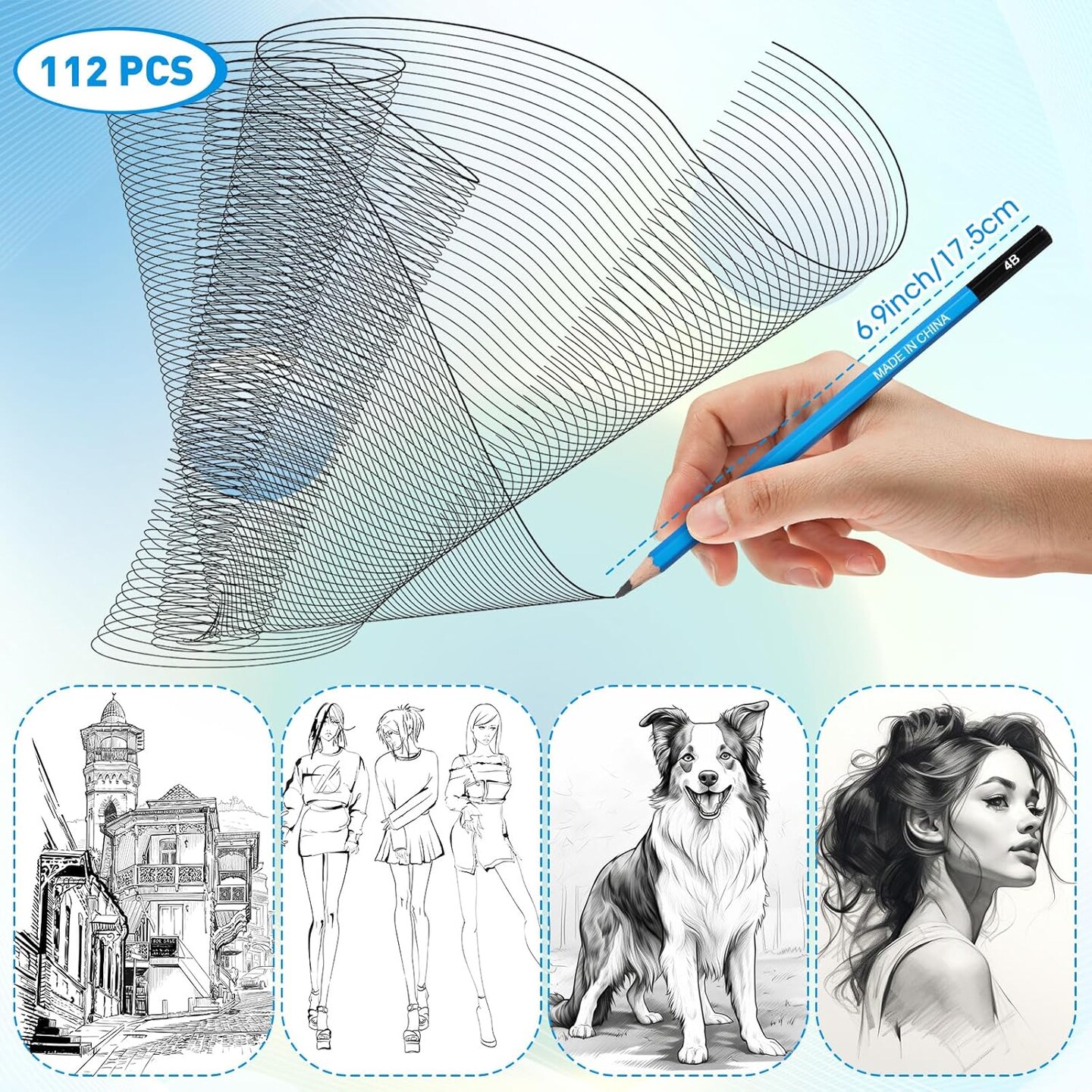 112 Pcs Graphite Sketch Pencil Set Professional Drawing Sketching Pencil Set (14B - 7H) Art Graphite Pencils Artist Pencils Drawing Pencils for Beginners & Pro Artists