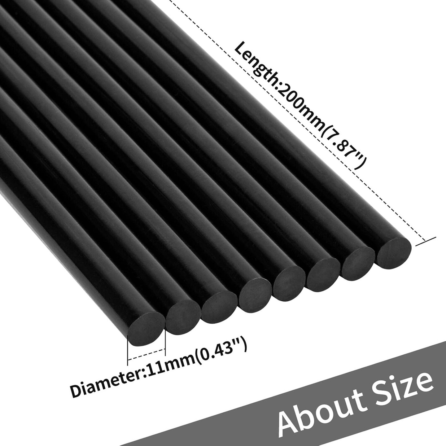 20 Pcs 11mm x 200mm (0.43Inch x 8Inch) Adhesive Glue Sticks Hot Glue Sticks Black for Car Audio Craft General Purpose