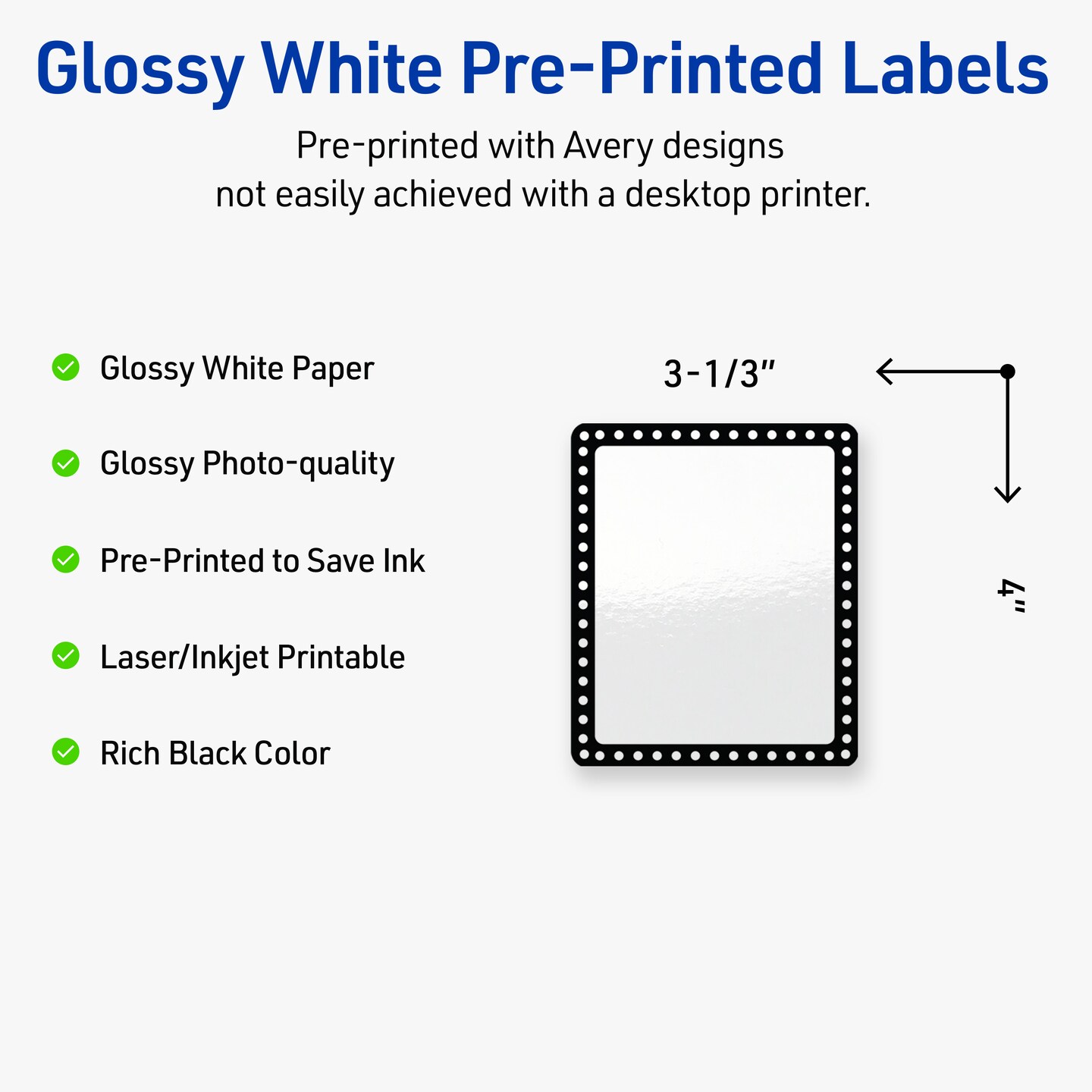 Avery Printable Rectangle Labels, Black and White Polka Dots, 4&#x22; x 3-1/3&#x22;, Glossy White Rectangle Labels, Permanent, Laser/Inkjet, 40ct, Great for Product Labels