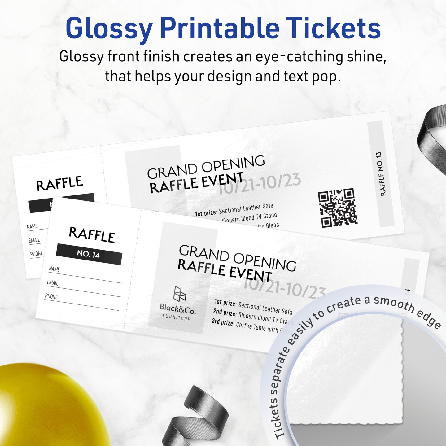 2-3/4&#x22; x 8-1/2&#x22; Rectangle, Glossy White Tickets