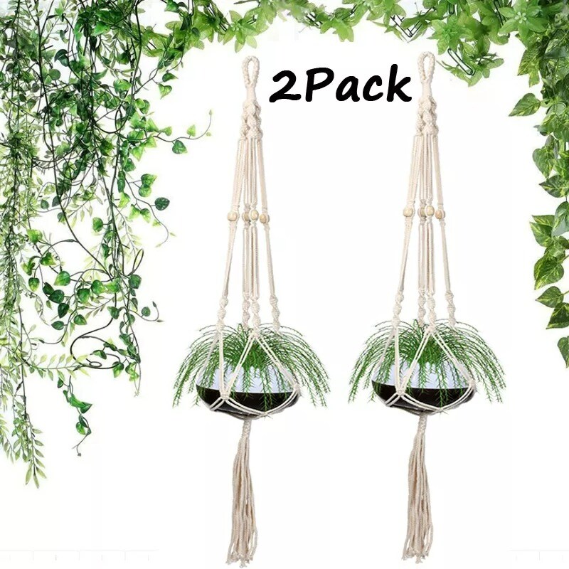 2Pack Garden Plant Hanger Macrame Hanging Planter Basket Rope Pot Holder Decor