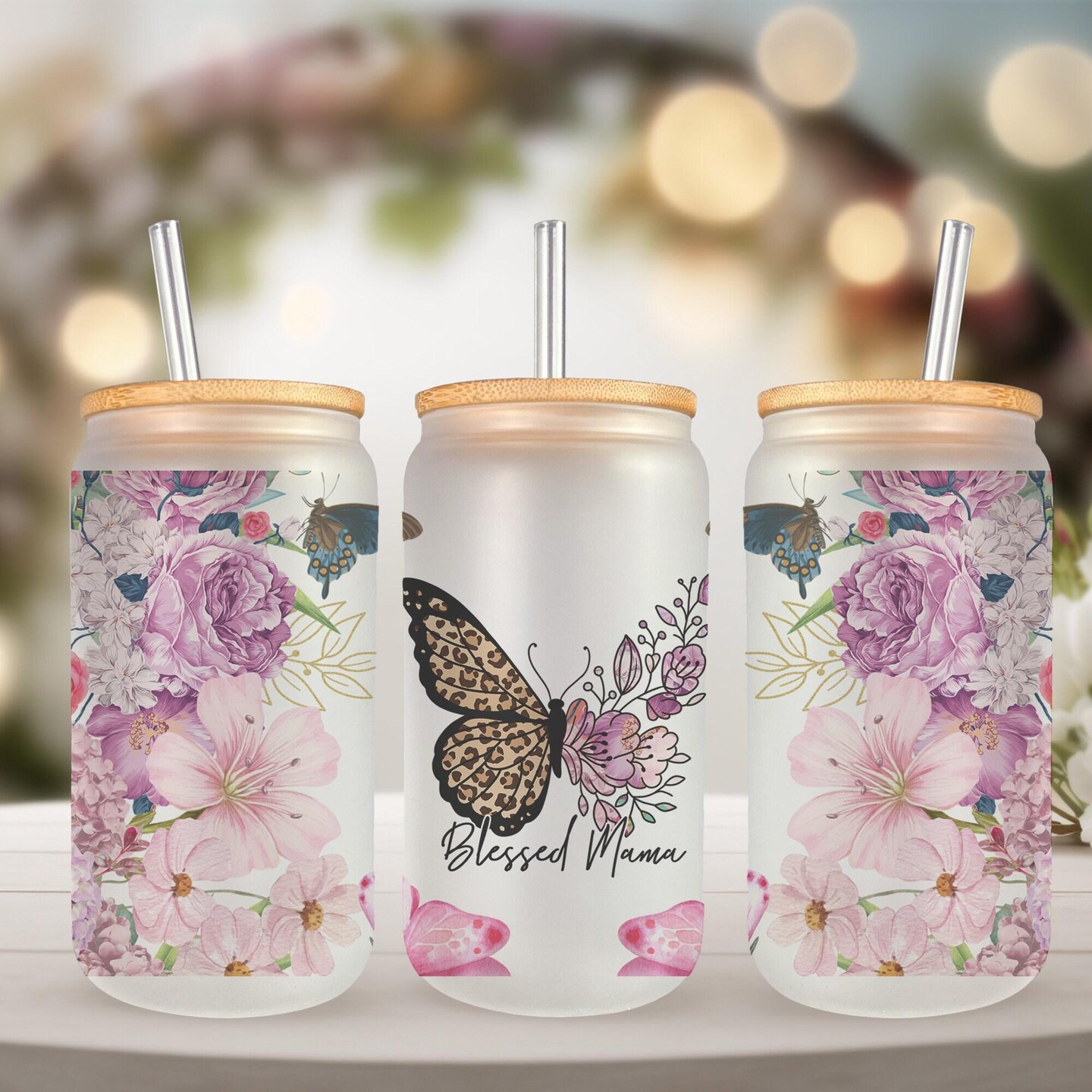 Blessed Mama Iced Coffee Cup - Ideal Gift for Mothers Day, Birthdays,  Christmas - 16oz Glass Tumbler with Floral and Butterfly Design |  MakerPlace by Michaels