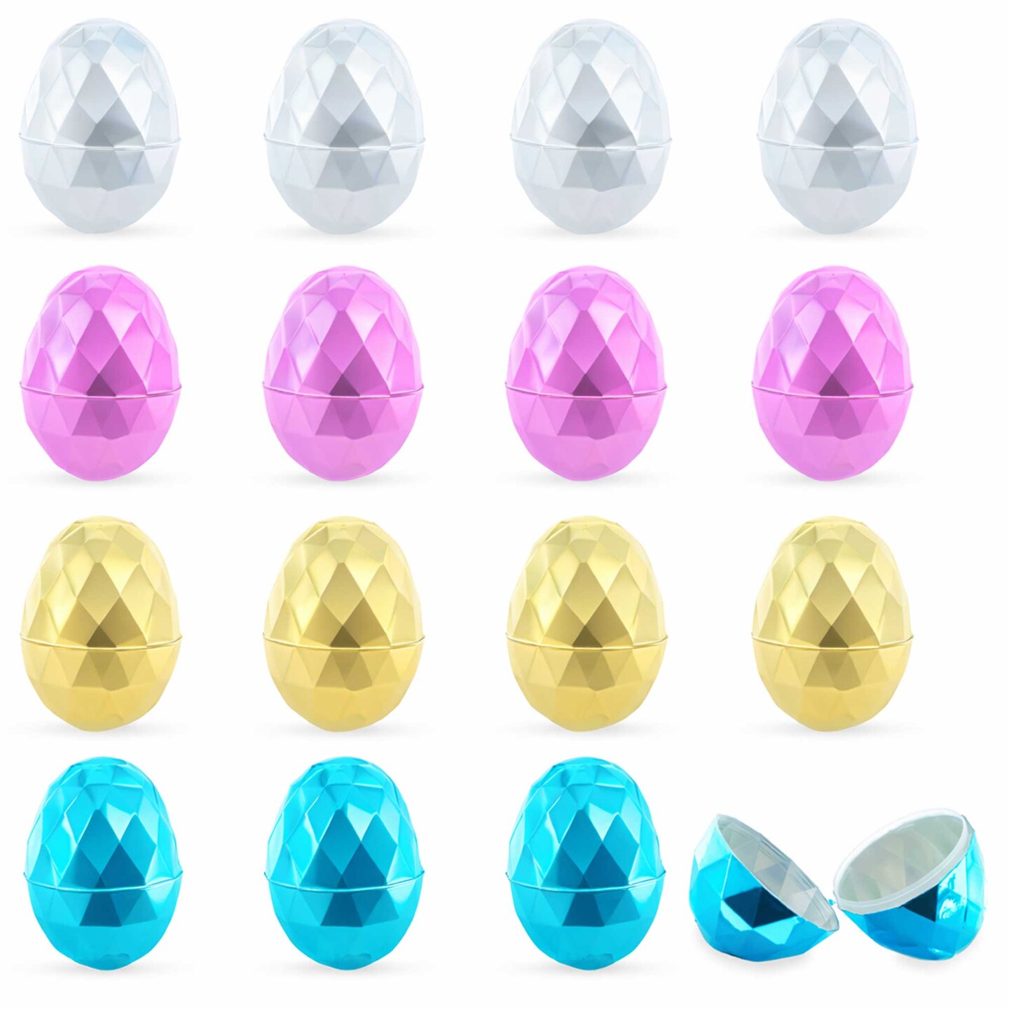 Set of 16 Multicolored Metallic Diamond Plastic Easter Eggs, 2.45 Inches