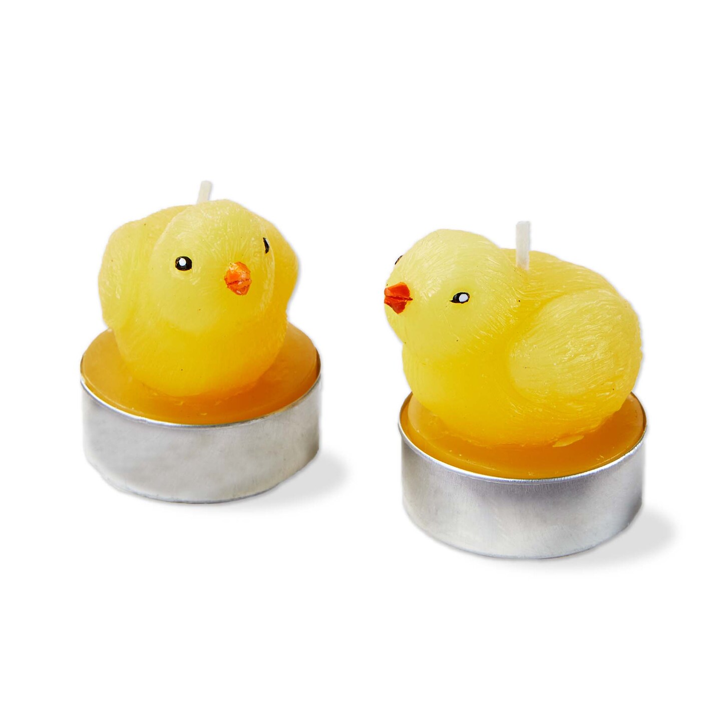Easter Bright Yellow Paraffin Wax Baby Chicken Shaped Tealight Candle Set of 2, Burn Time 1 hour