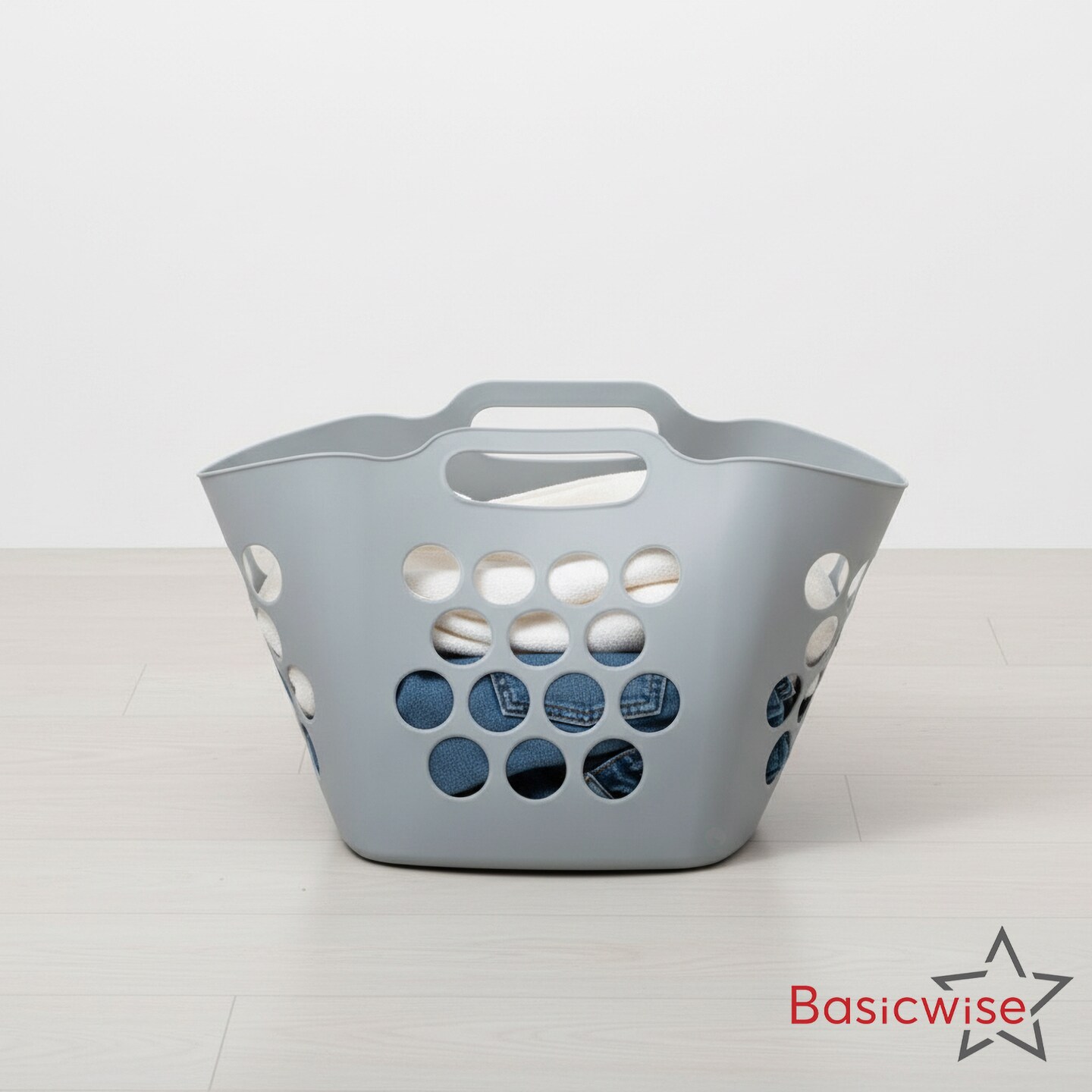 Basicwise Set of 2 Plastic Laundry Baskets with Handles Large & Small Ventilated Hampers for Clothes Storage & Organization Lightweight Stackable Bins for Bedroom Bathroom Dorm and Washing Area