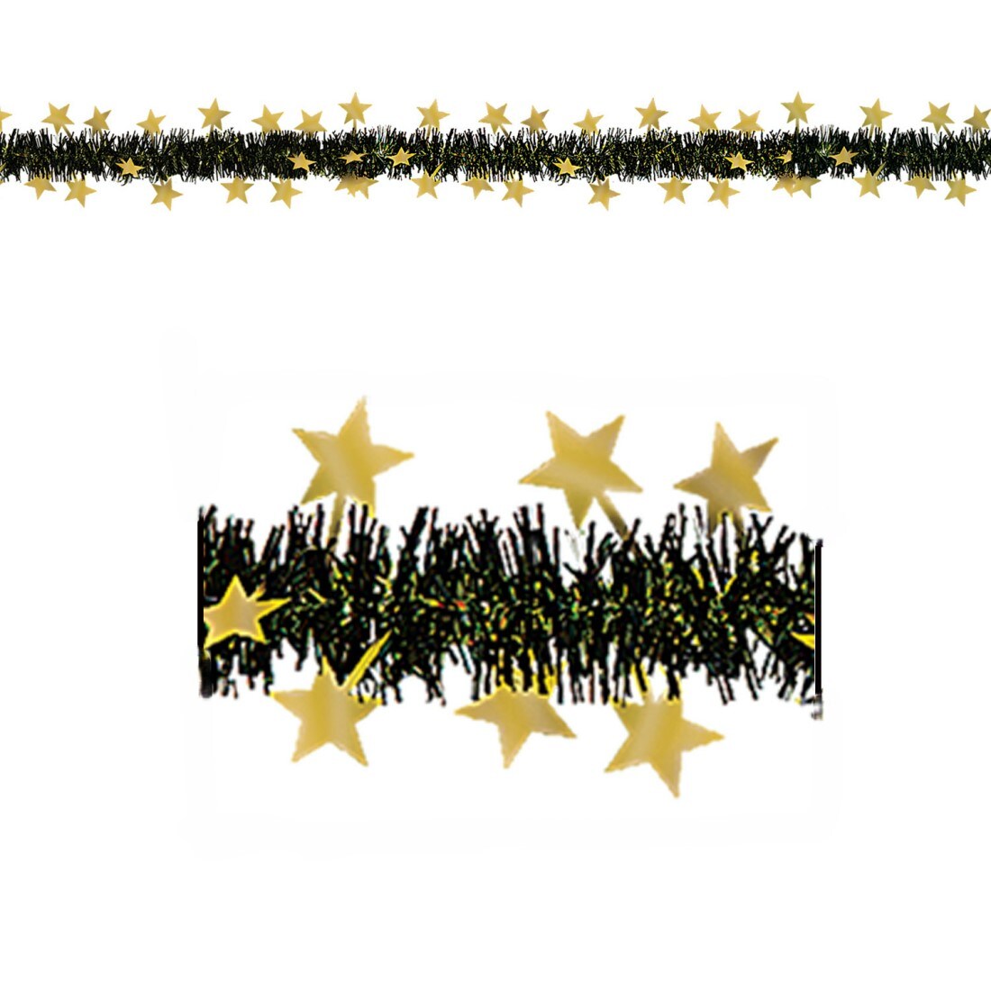 Party Central Star Metallic Tinsel Party Garlands - 12&#x27; - Black and Gold - Club Pack of 12