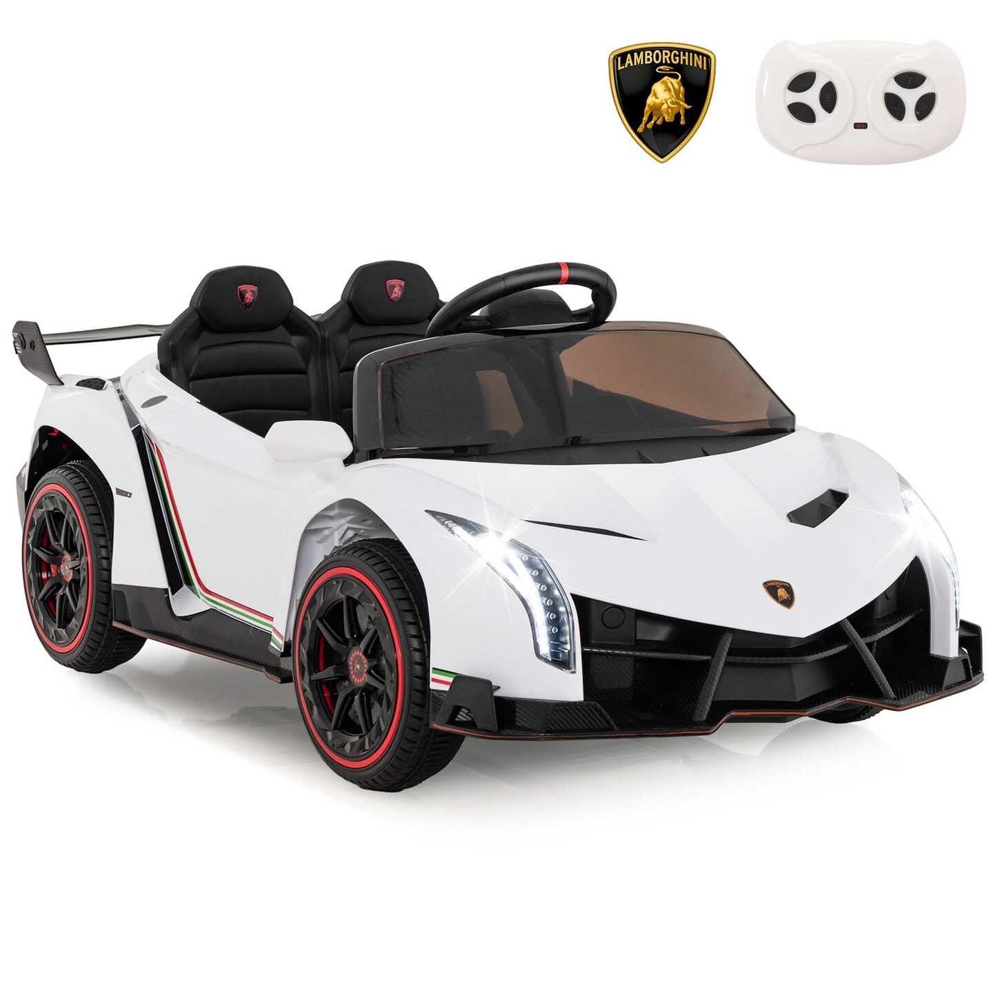 Costway Licensed Lamborghini 4WD Kids Ride-on Sports Car 12V Battery Powered 2.4G Remote Pink/White/Green/Black/Red