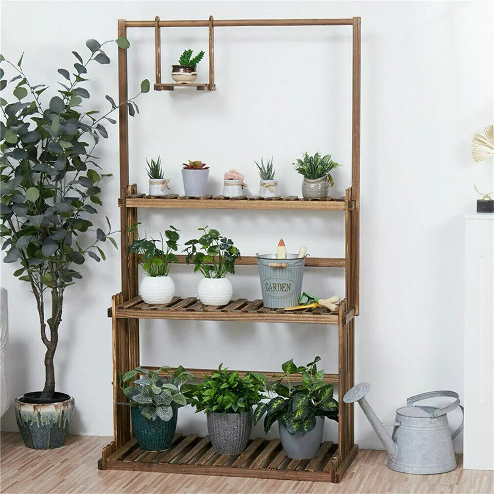 3 Tier Plant Shelf Hanging Bar Plant Stand Flower Rack for Garden Patio Balcony