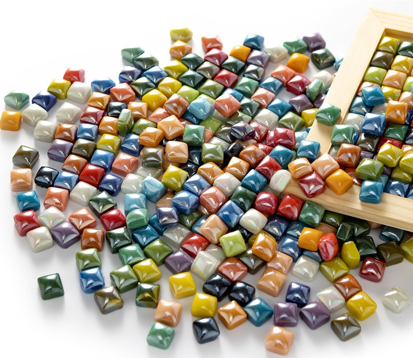 350 Pieces 1.7 Pounds Vibrant Glass Mosaic Tiles Assortment for Crafts, Colorful Glossy Stone Glass Tiles Pieces Bulk for Mosaic Art Craft Home Garden Decoration