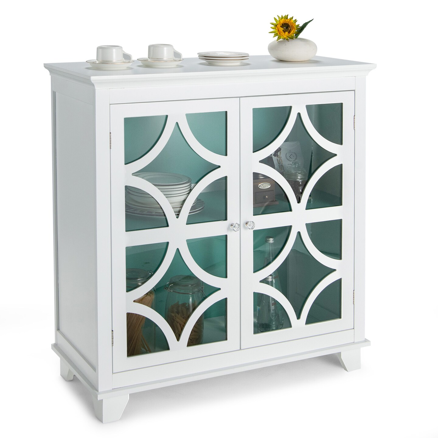 Costway Kitchen Storage Cabinet Buffet Sideboard w/ Glass Doors &#x26; Adjustable Shelf