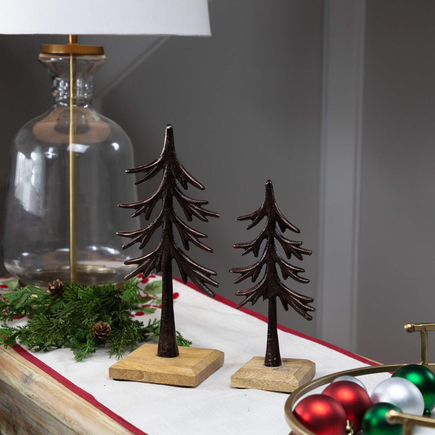 Northlight Trees on Wood Base Metal Christmas Decorations - 11.5&#x22; - Bronze - Set of 2