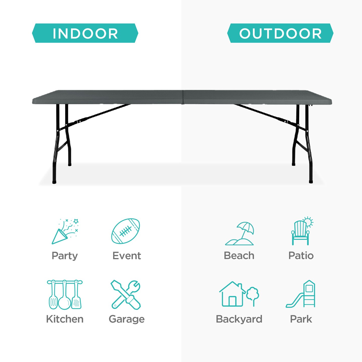 Best Choice Products 8ft Plastic Folding Table, Indoor Outdoor Heavy Duty Portable w/ Handle, Lock for Picnic