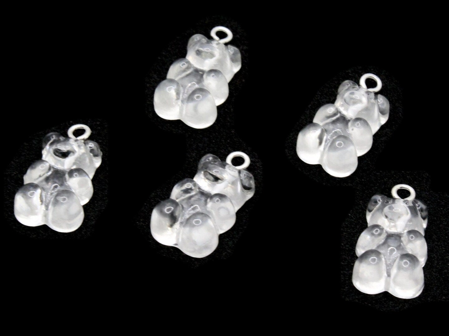 5 20mm Clear Gummy Bear Charms - Resin Pendants with Platinum Colored Loops