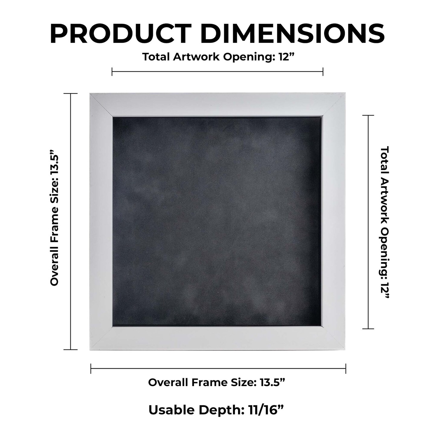 Classic White Wood Shadown Box Frame with Acrylic Front - Dark Grey Suede Backing, 30 Sizes