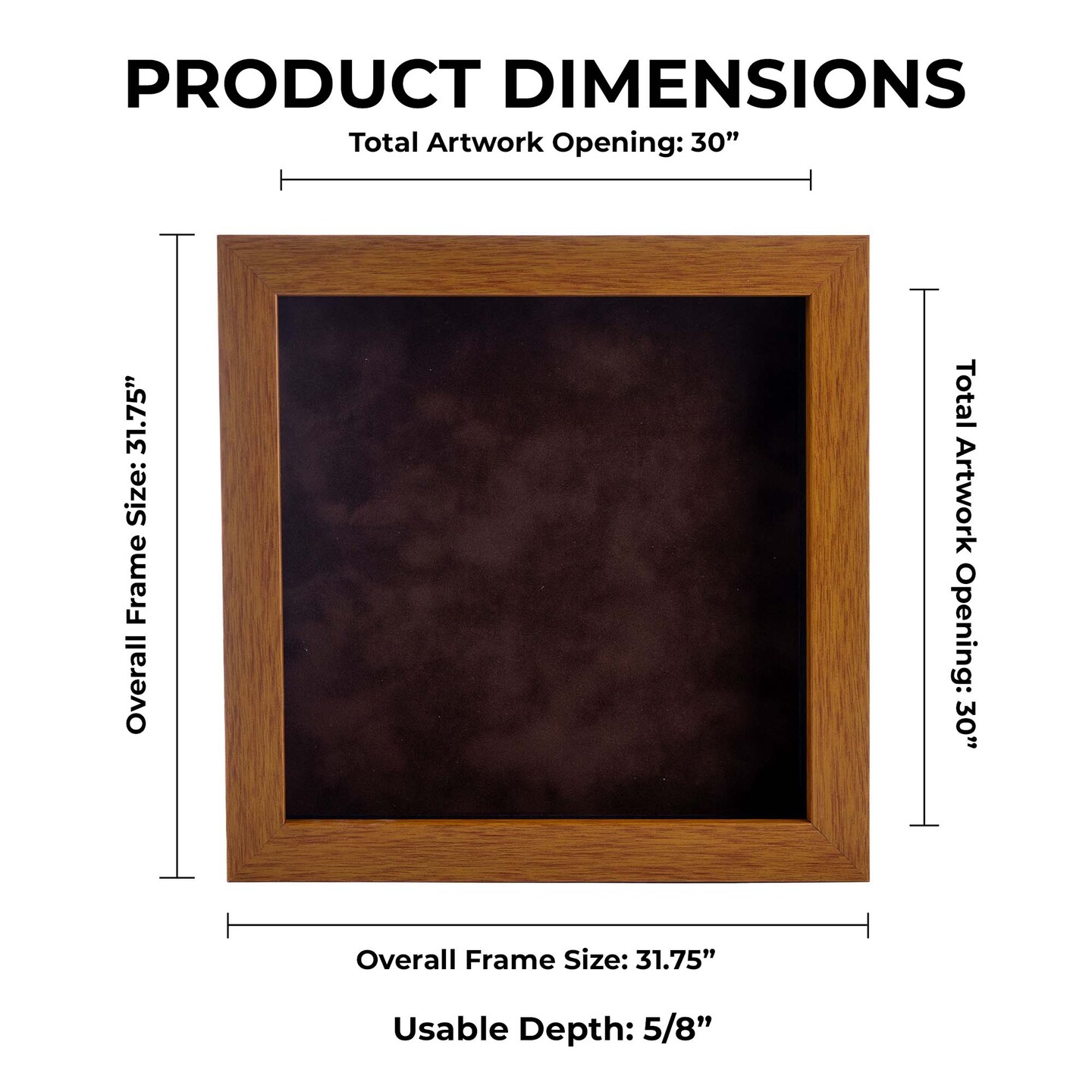 Warm Honey Brown Wood Shadow Box Frame with Acrylic Front - Brown Suede Backing, 30 Sizes