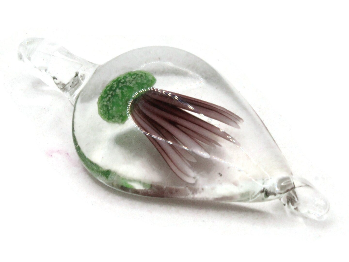 Green Luminescent Jellyfish Glass Teardrop Pendant