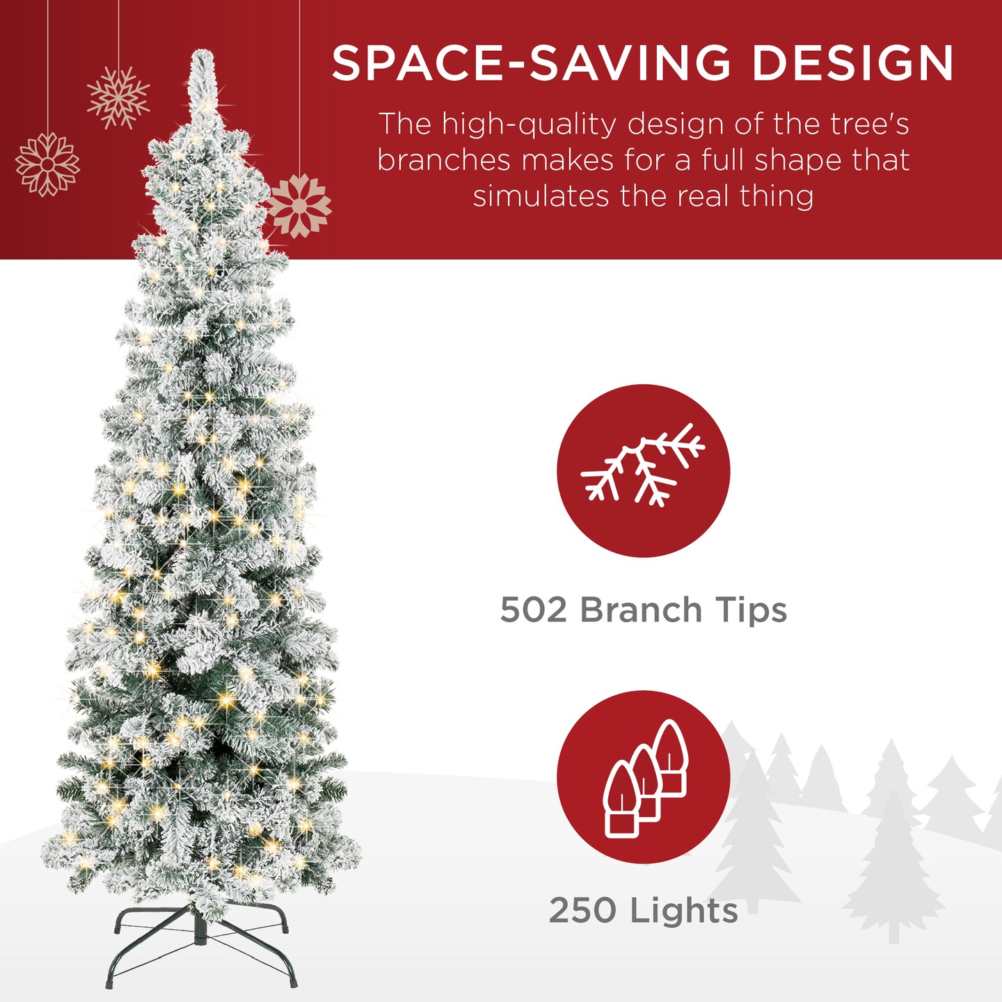 Best Choice Products Pre-Lit Artificial Snow Flocked Pencil Christmas Tree Holiday Decoration