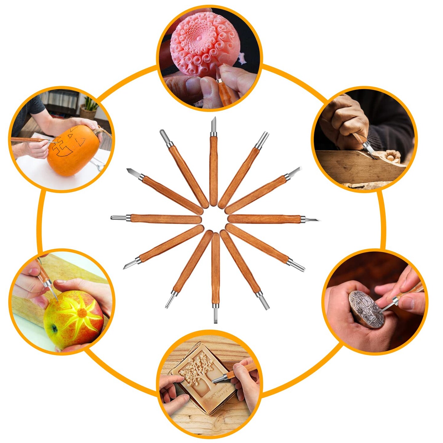 12 Pieces Wood Carving Tools, SK2 Carbon Steel Sculpting Knife Kit for Beginners & Professions