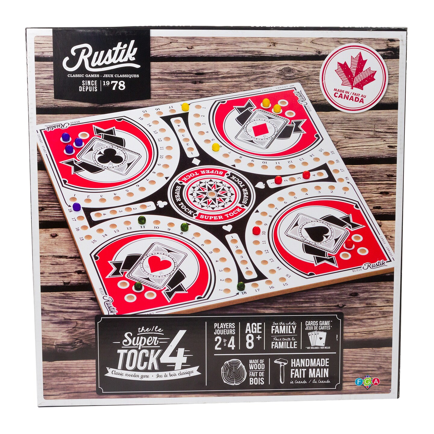 Rustik: 4-Player Tock Pachisi Game W/ 20" Handmade Wooden Playing Board & Components