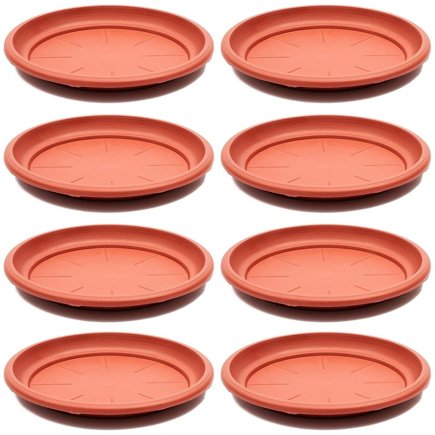 8-Pack Round Plastic Plant Saucer Drip Trays, Terracotta Flower Pot Saucers, Dish for Indoors, Outdoors, Garden, Potted Plants, Home, Patio, Tabletop Planter Base, Terra Cotta Plate Set (12-inch)
